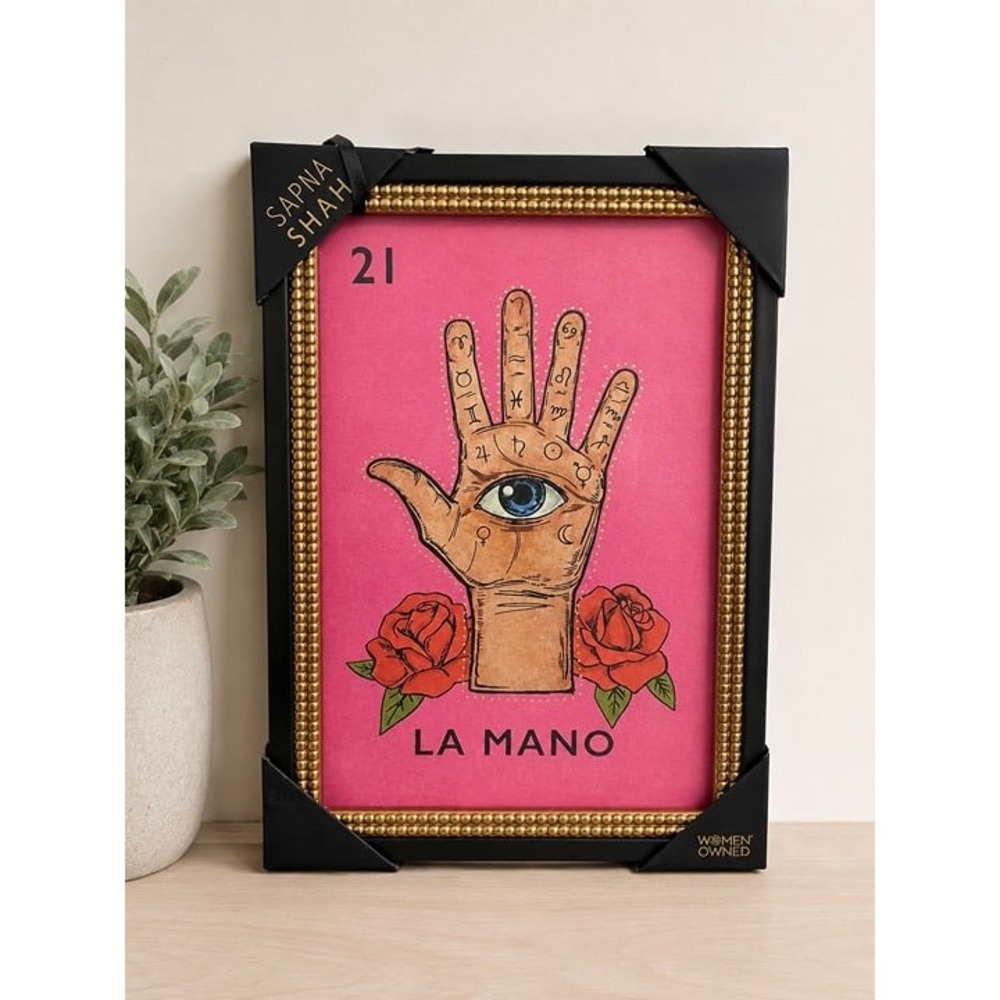 Sapna Shah Mexican La Loteria #21 "LA MANO" framed wall art NWT viral decor